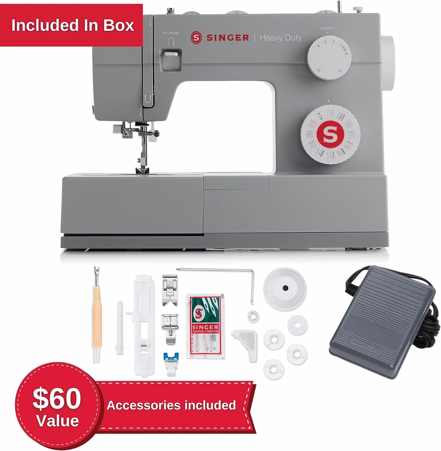 SINGER Heavy Duty Sewing Machine With Included Accessory Kit, 110 Stitch  Applications 4432, Perfect For Beginners, Gray